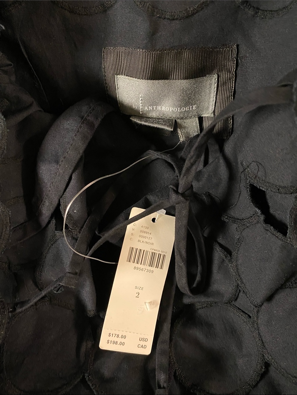 By Anthropologie Cutwork Mini Shift Dress SIZE 2 new black new with tag - Picture 5 of 5